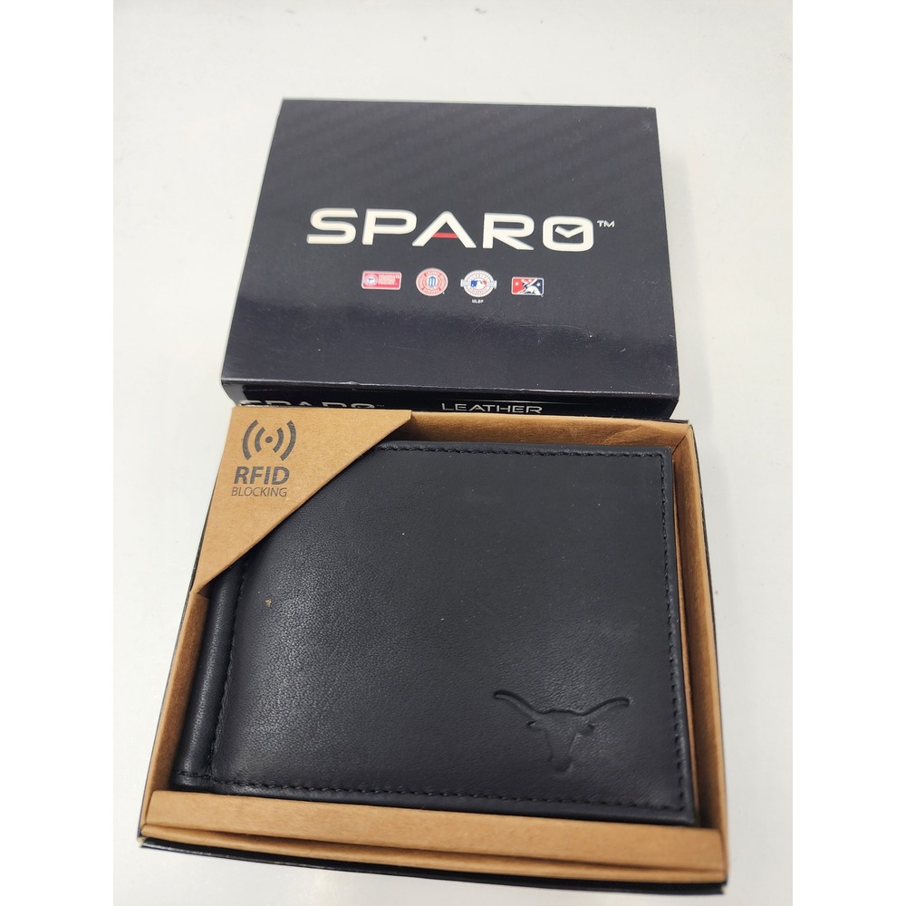 Sparo Mens Texas Longhorns Bifold Wallet Black Leather RFID Casual Size OS